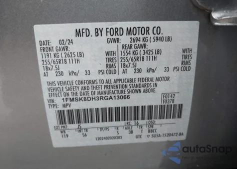 2024 Ford Explorer Xlt z USA, uszkodzony, nr VIN 1FMSK8DH3RGA13066